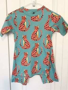 Tea Kids Collection Teal Top and Bottoms Set with Cheetah Cat Print - Size 14